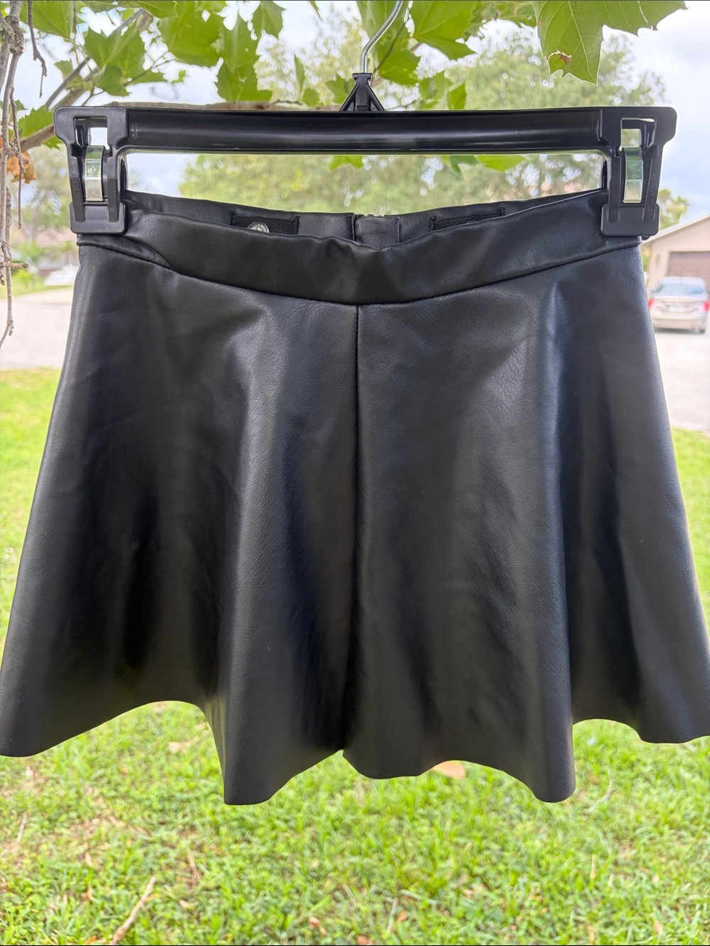 H&M Black Faux Leather Flared Skirt